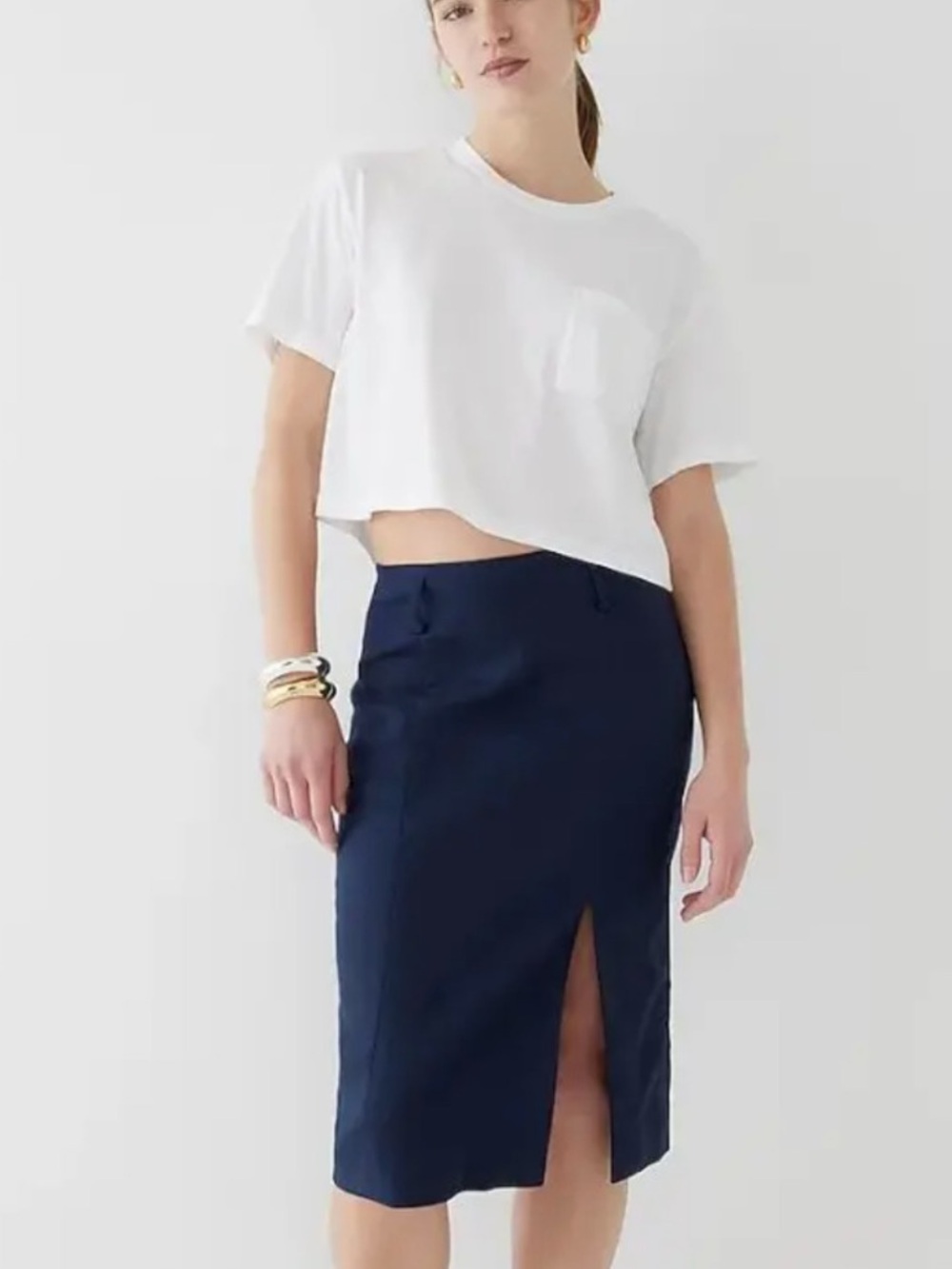J. Crew Linen blend Midi Pencil Skirt Navy Blue size 12